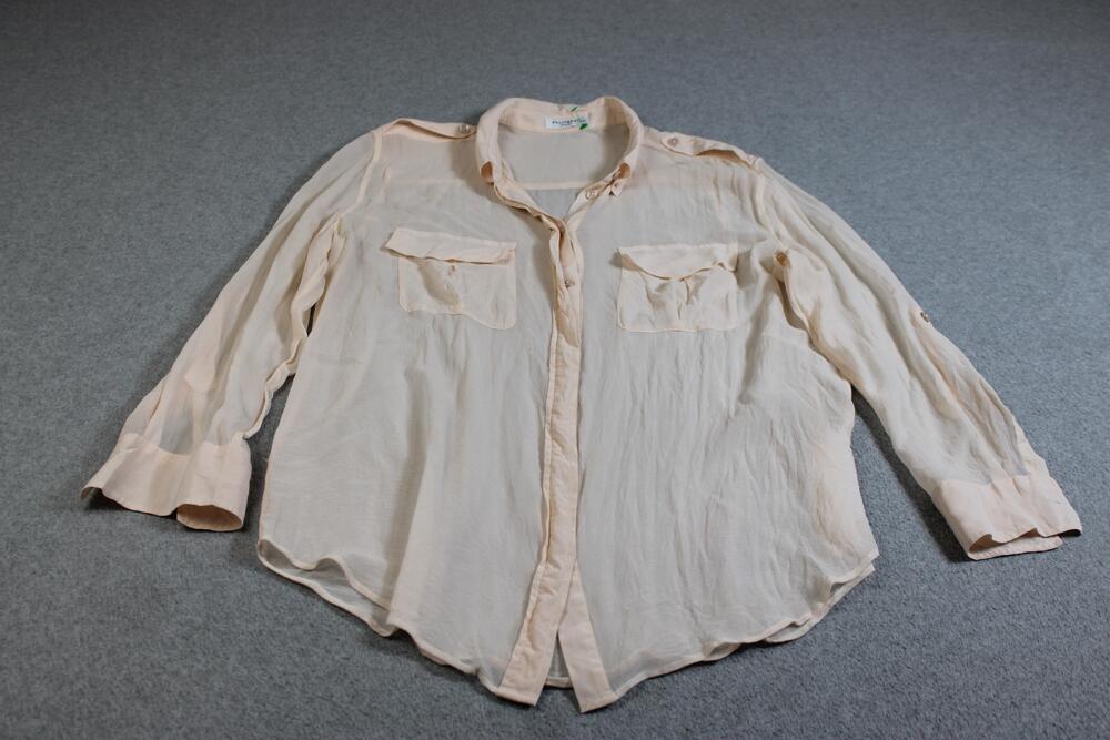 Equipment Silk Shirt Women Large Pink Sheer Button Roll Tab Office Romantic Twee